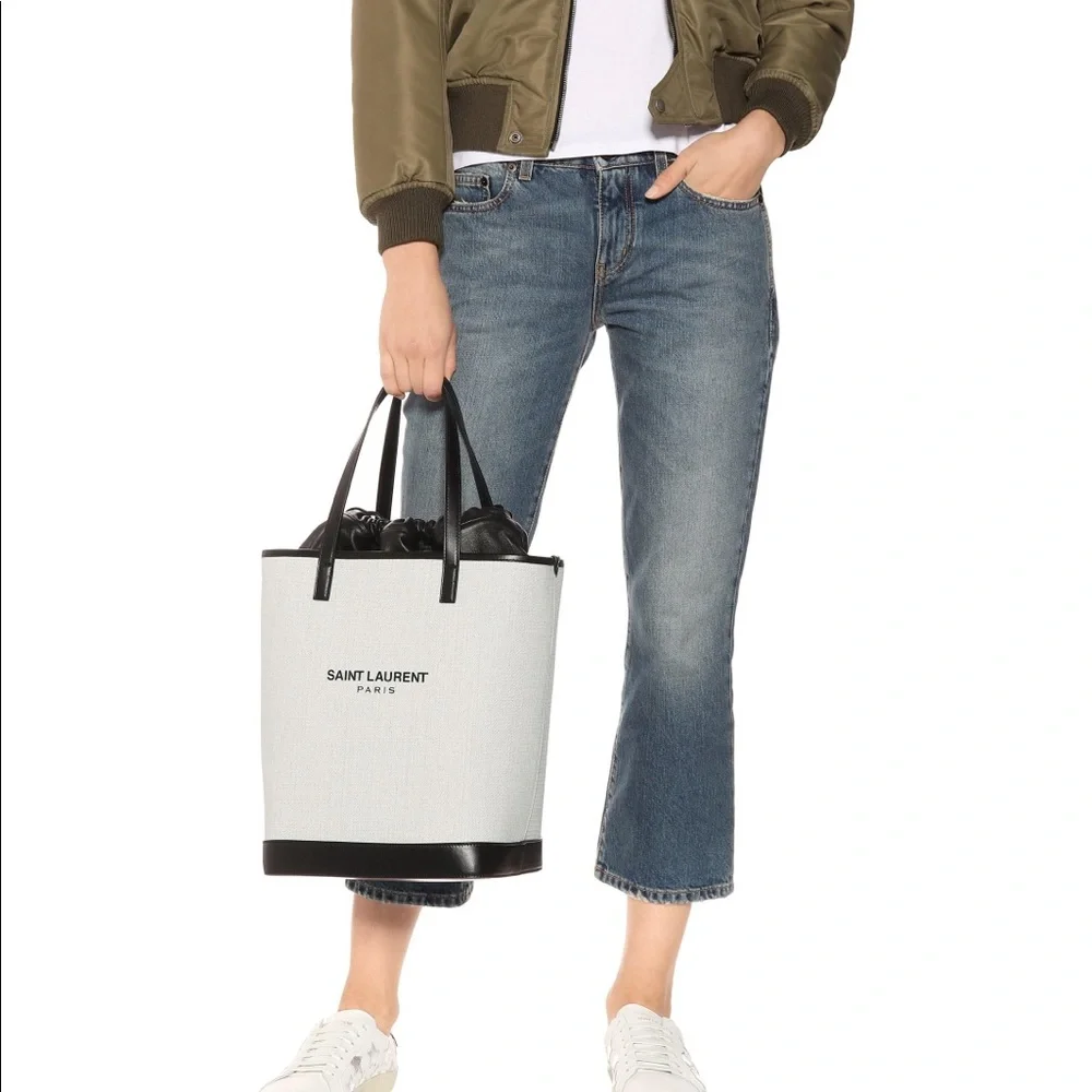 Saint Laurent Teddy canvas and leather tote bag NEW - Picture 6 of 13